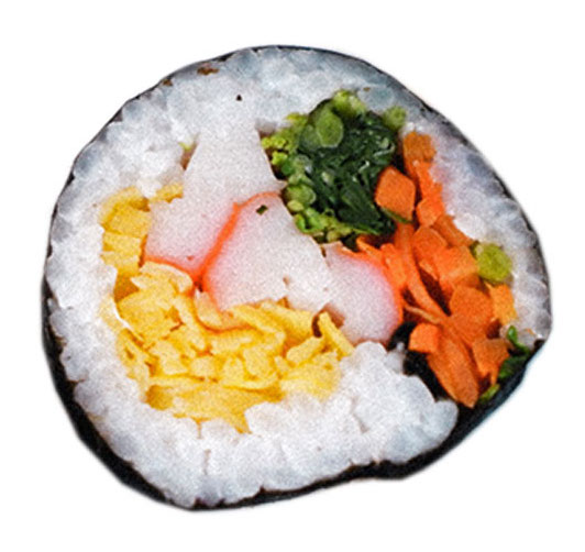 slice of gimbap showing the ingredients inside