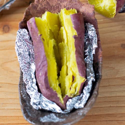 Air-fryer Japanese sweet potato wrapped in foil