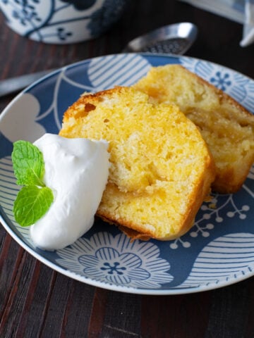 Yuzu cake with whipped cream.